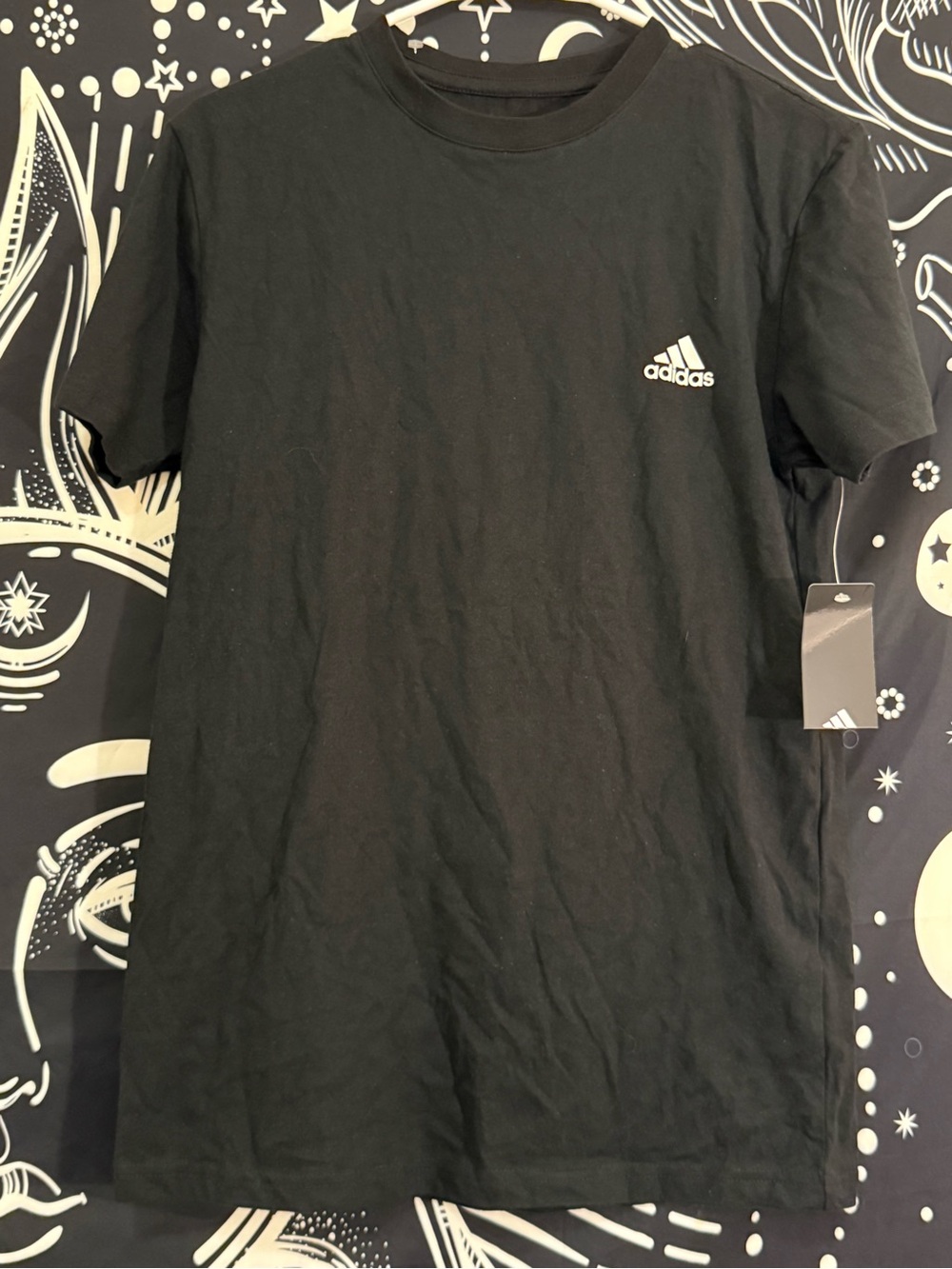adidas Black Crew Neck Tee with Small White Logo
